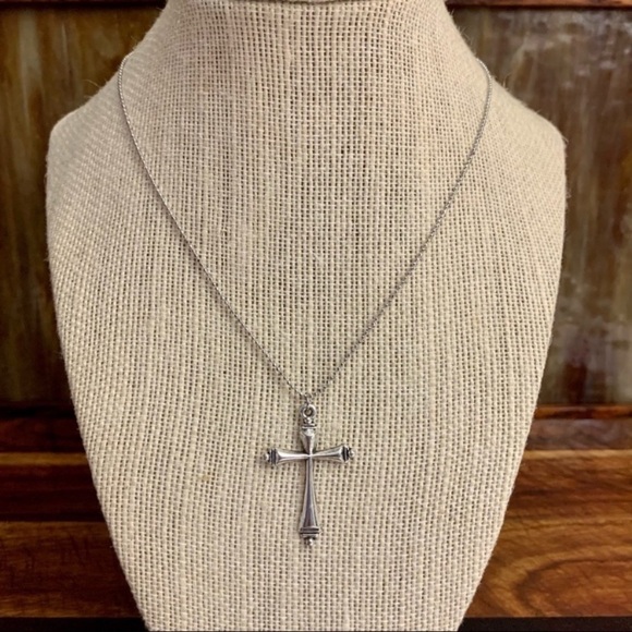 Platinum Plated Ball Chain Simple Cross Pendant Necklace - Picture 4 of 5